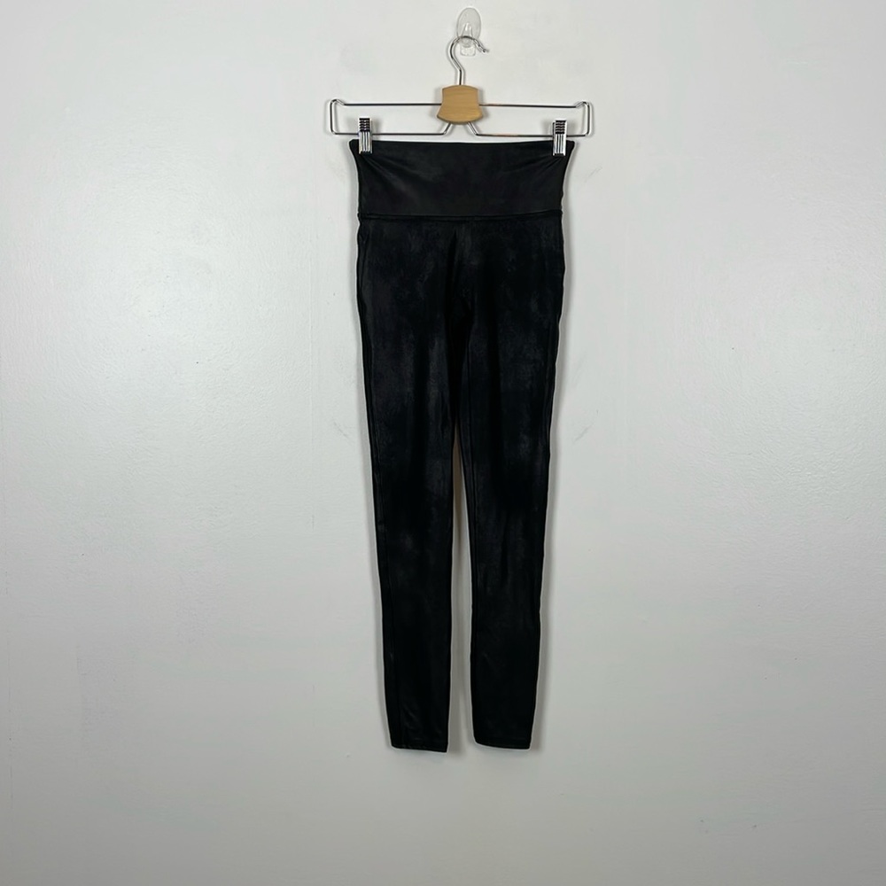 Spanx Faux Leather Womens S/P Leggings Stretch Pull-On Black Casual Pants
